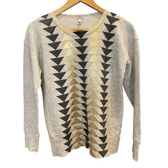 J. Crew Women XS Geometric Chevron Metallic Long Sleeve Sweatshirt Grey & Gold - Picture 1 of 11
